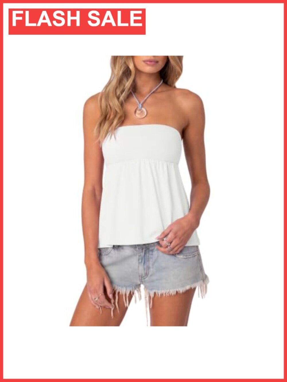 Women Peplum Tube Top Built in Bra Sleeveless Babydoll Tank